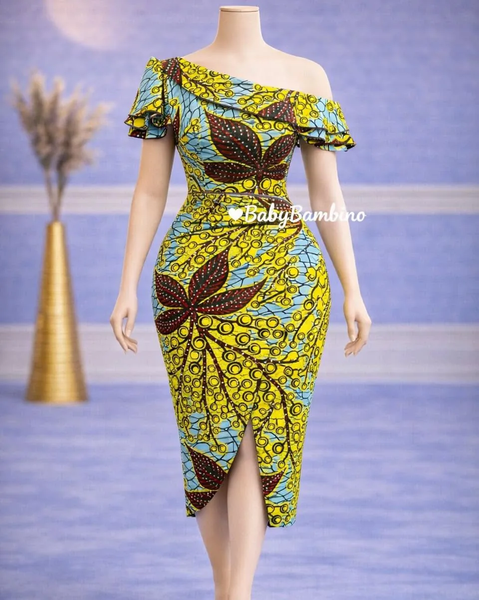 Robe Wax Midi Moulante wax sur mesure – modèle 12 | PriStyle Douala