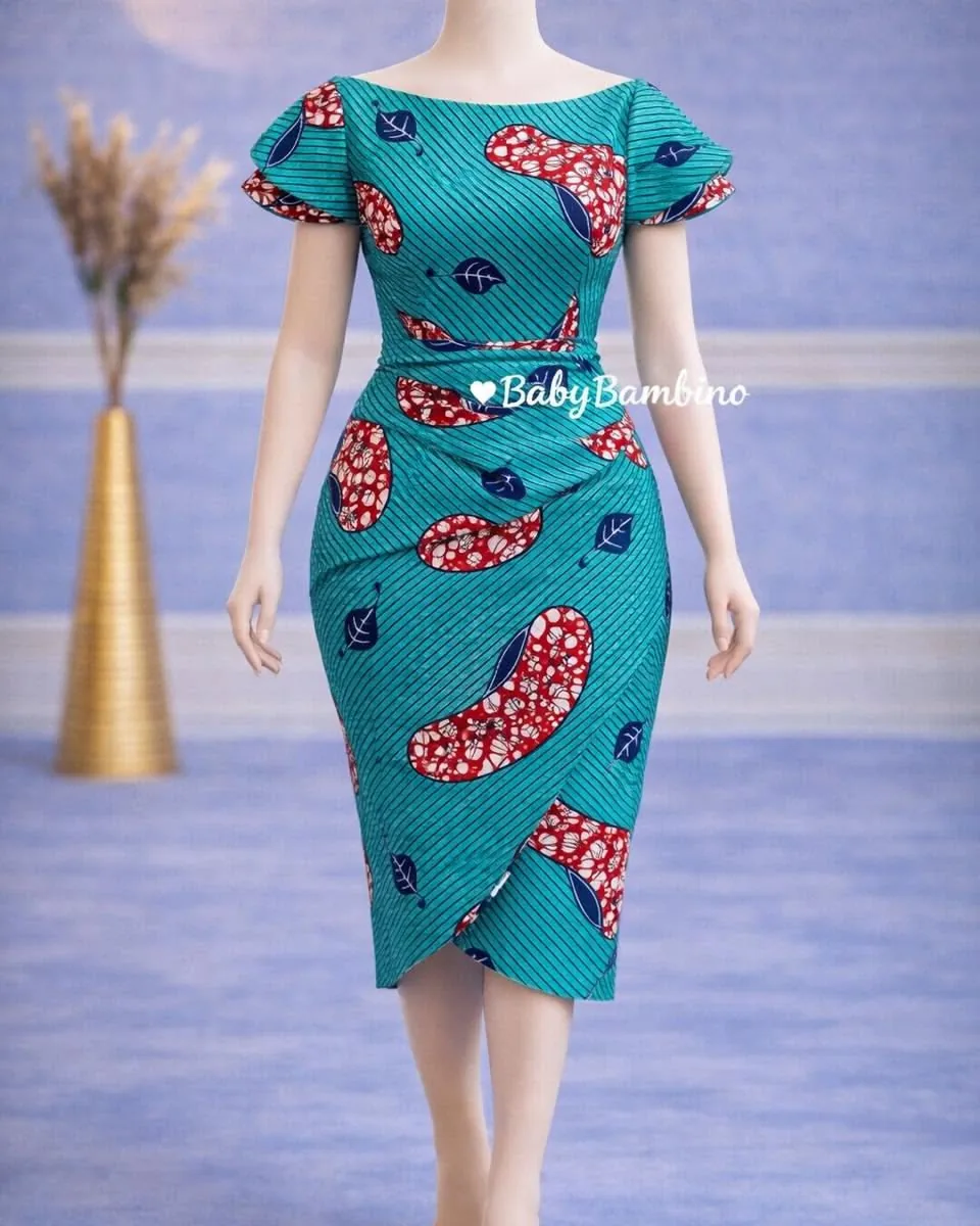 Robe Wax Midi Moulante wax sur mesure – modèle 3 | PriStyle Douala