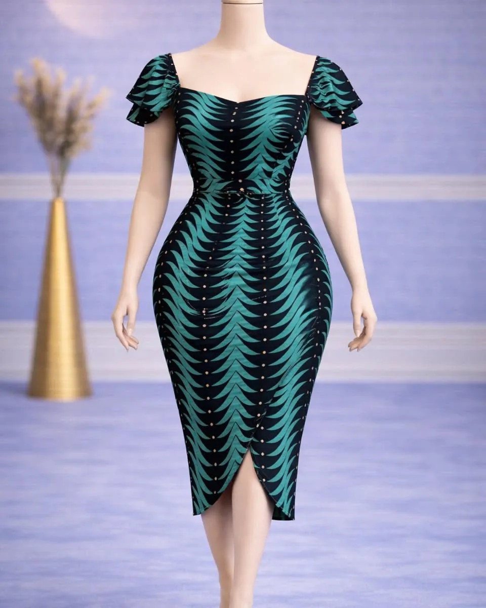 Robe Wax Midi Moulante wax sur mesure – modèle 8 | PriStyle Douala