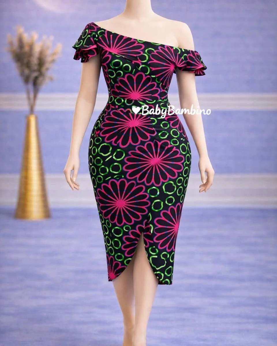 Robe Wax Midi Moulante wax sur mesure – modèle 13 | PriStyle Douala