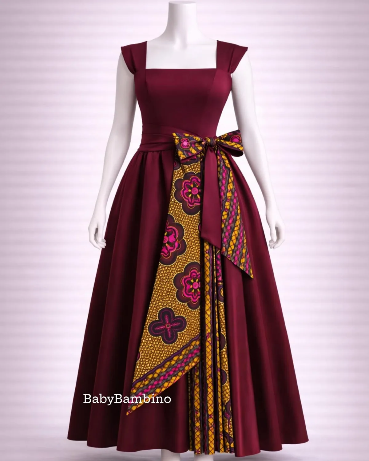 Robes Longues Wax Bi-Matière wax sur mesure – modèle 1 | PriStyle Douala