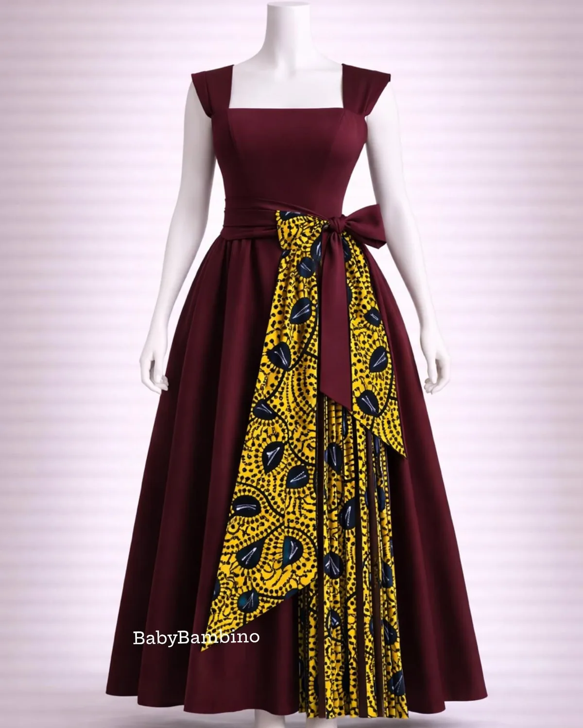 Robes Longues Wax Bi-Matière wax sur mesure – modèle 7 | PriStyle Douala