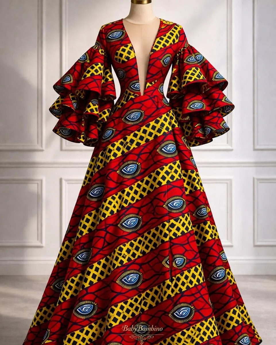 Robes Longues Wax Princesse wax sur mesure – modèle 3 | PriStyle Douala